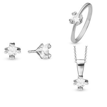 Mary 8 & 14 kt hvidguld smykkesæt med i alt 4 x 0,10 til 1,00 ct labgrown diamanter Wesselton VS